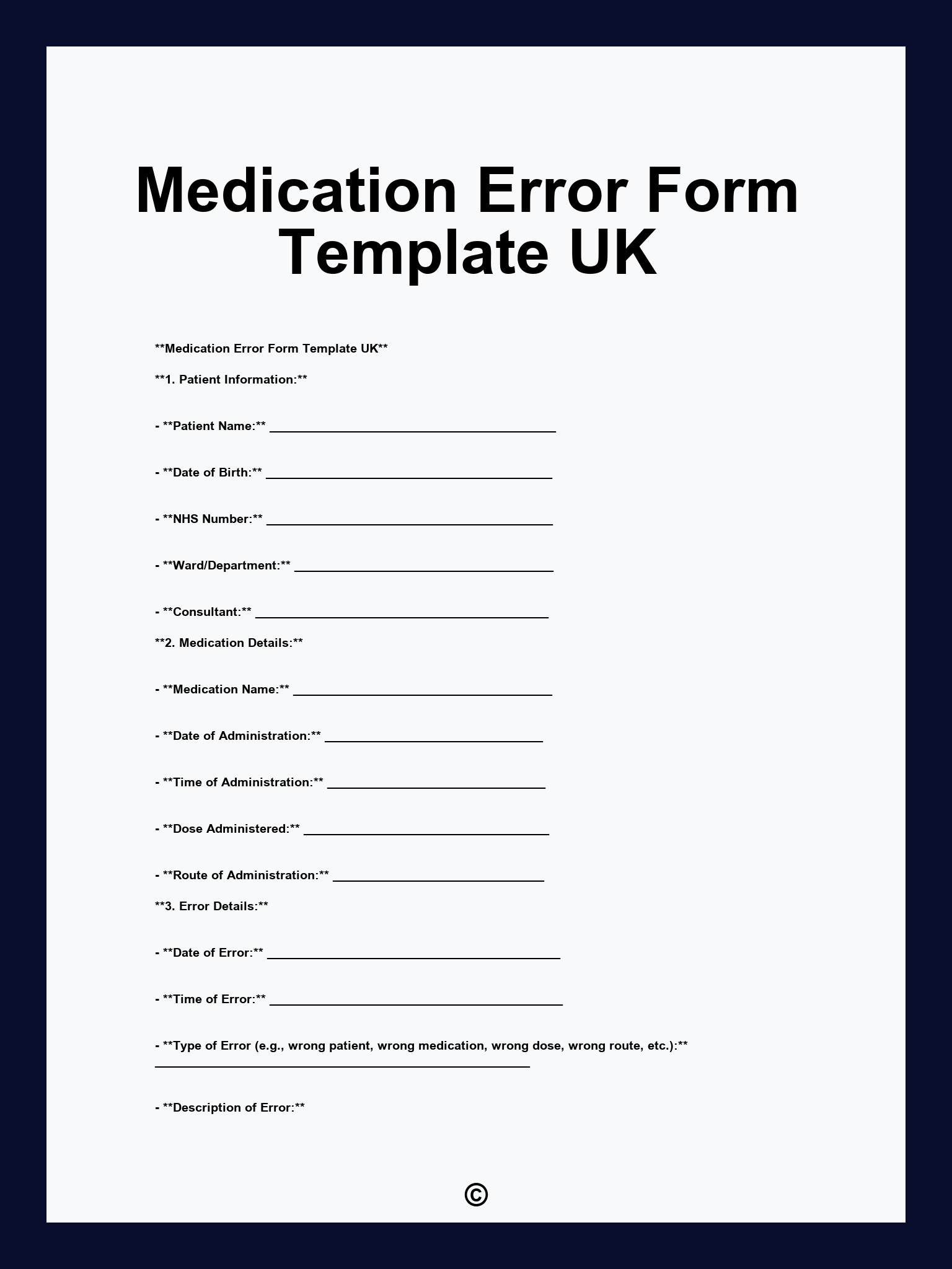 Medication Error Form Template UK