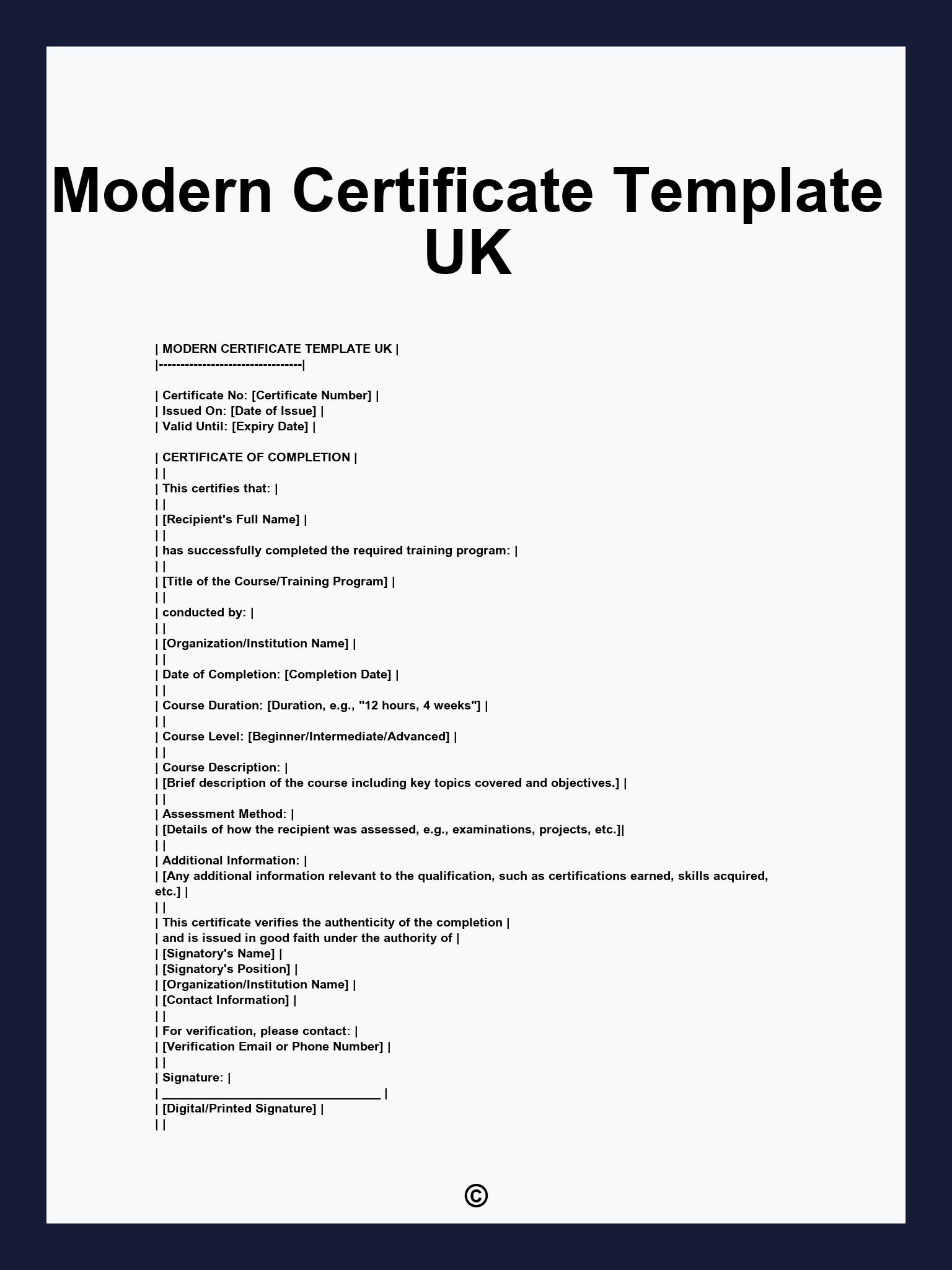 Modern Certificate Template UK