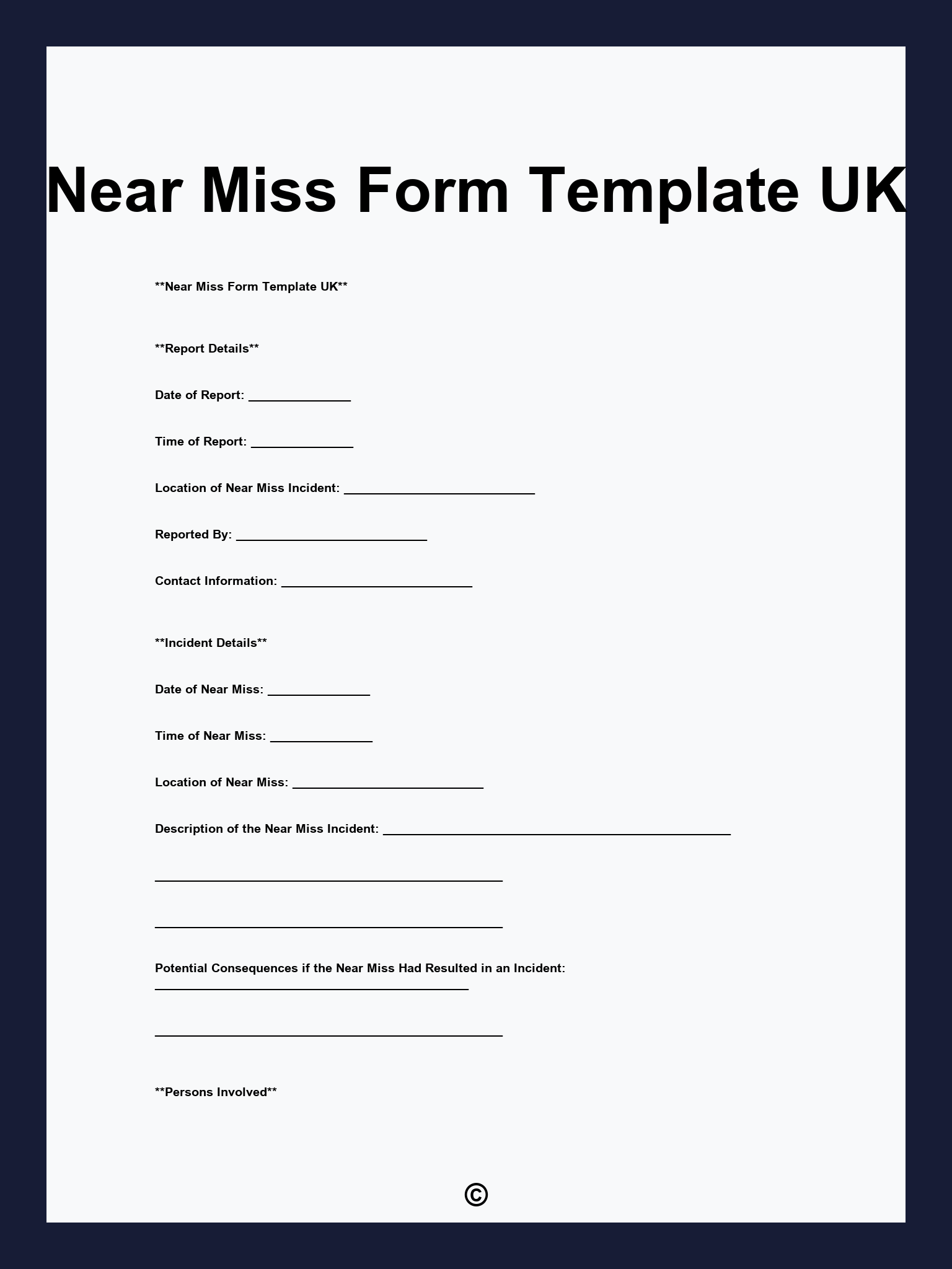 Near Miss Form Template UK