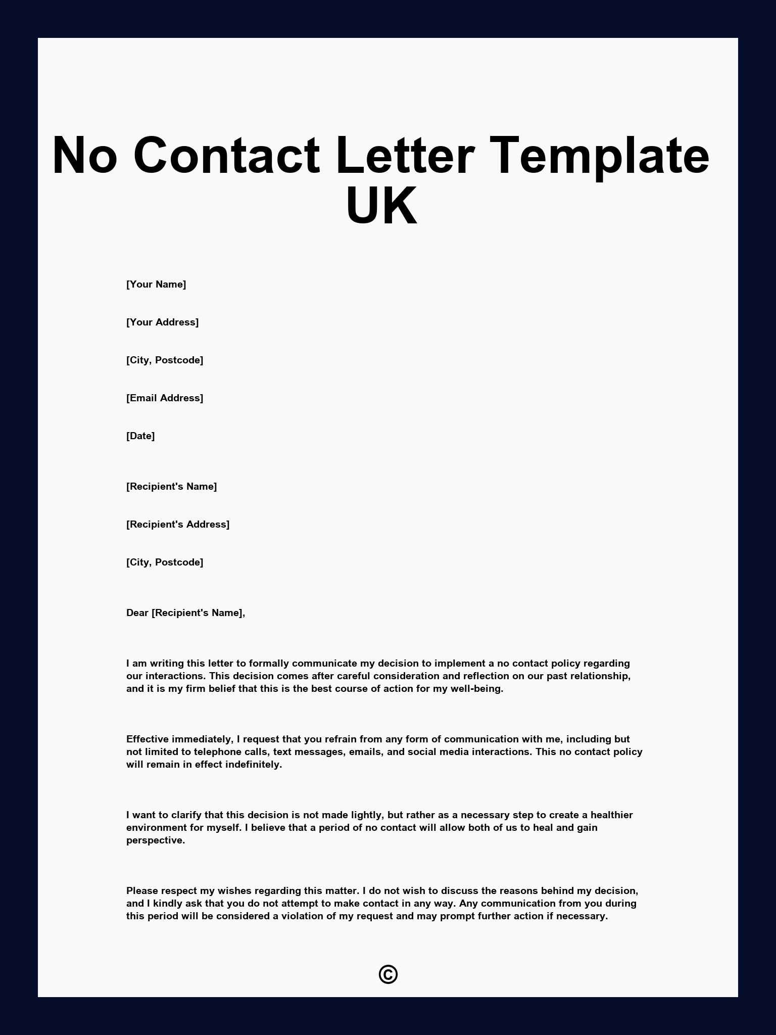 No Contact Letter Template UK