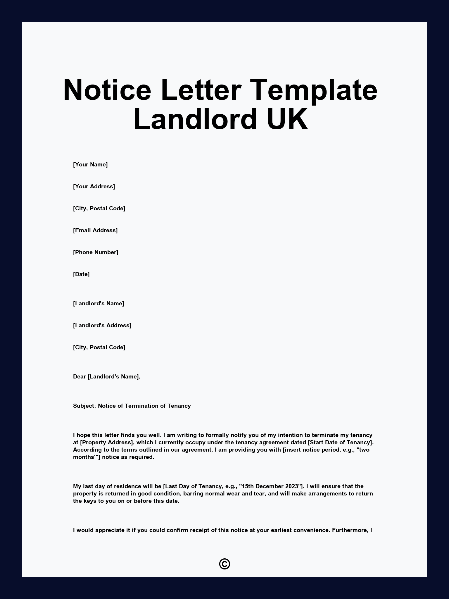 Notice Letter Template Landlord UK
