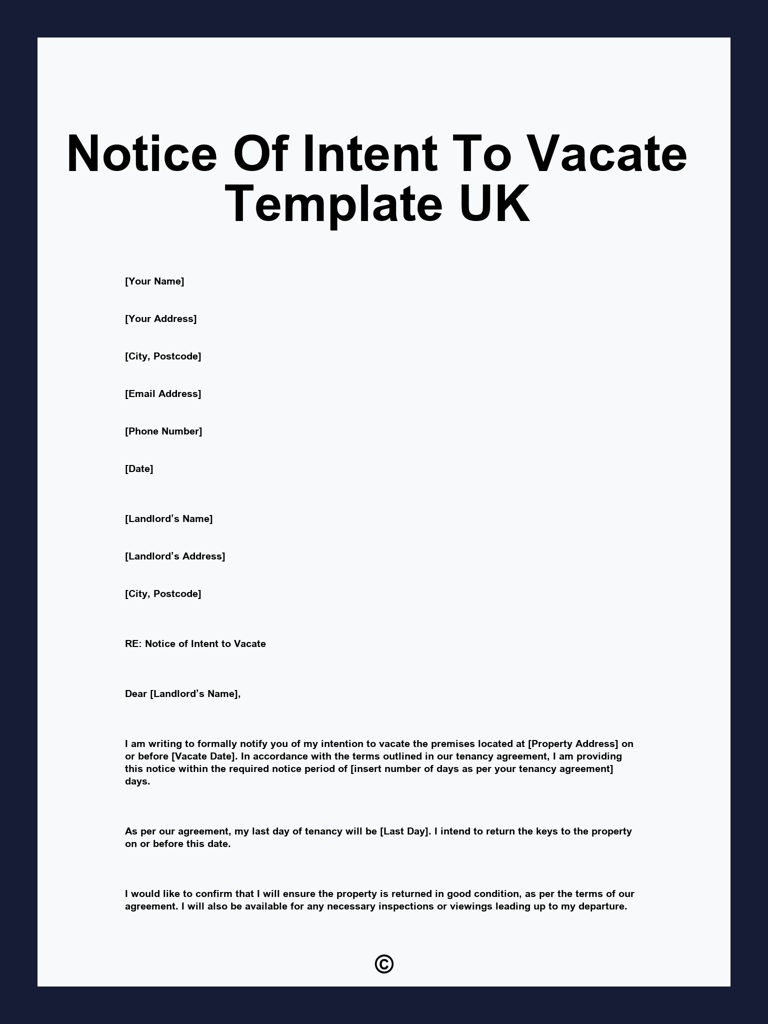 Notice Of Intent To Vacate Template UK