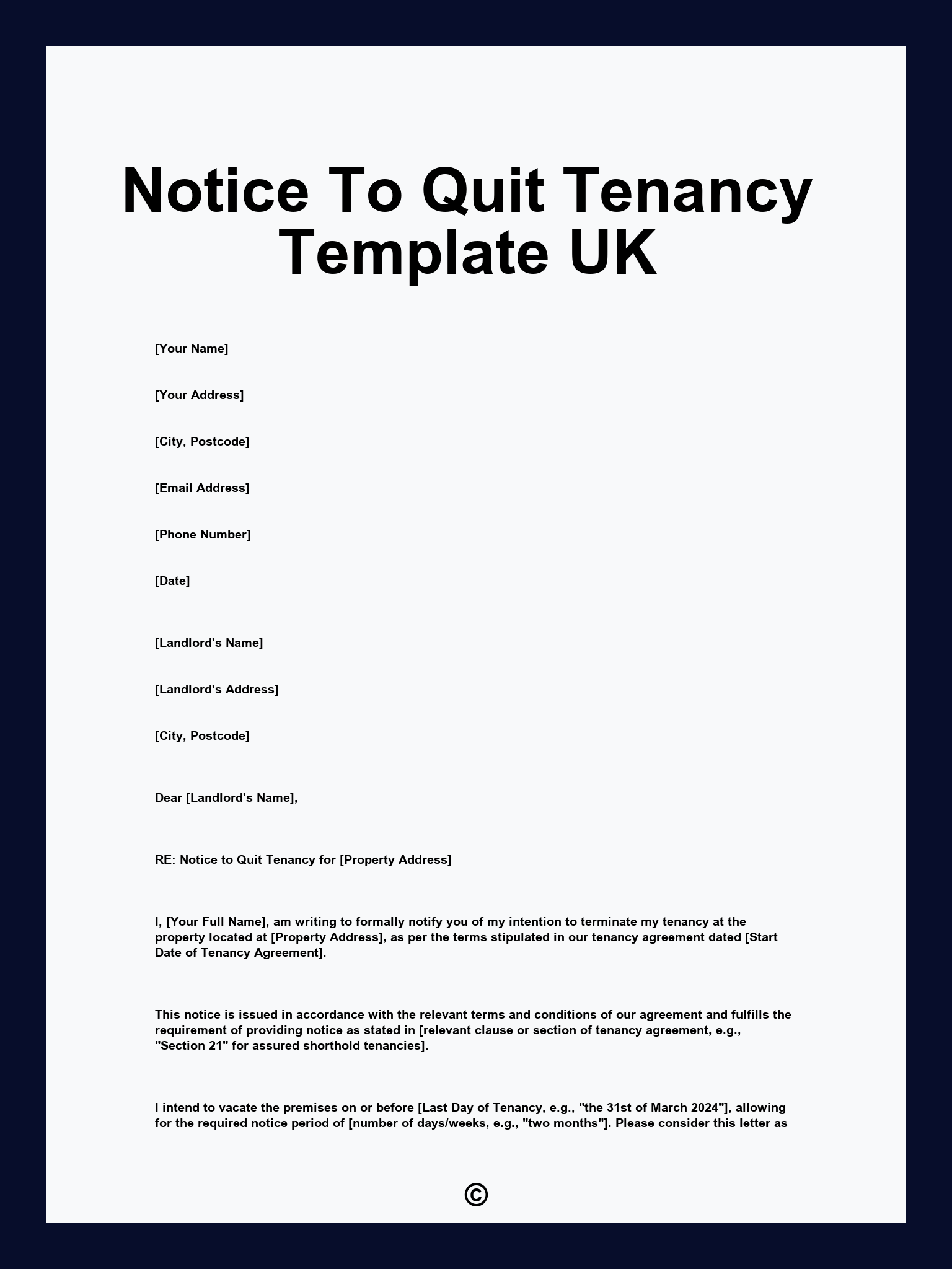 Notice To Quit Tenancy Template UK