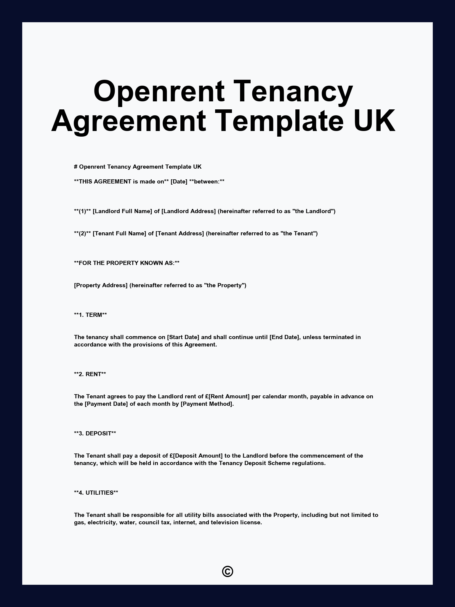 Openrent Tenancy Agreement Template UK