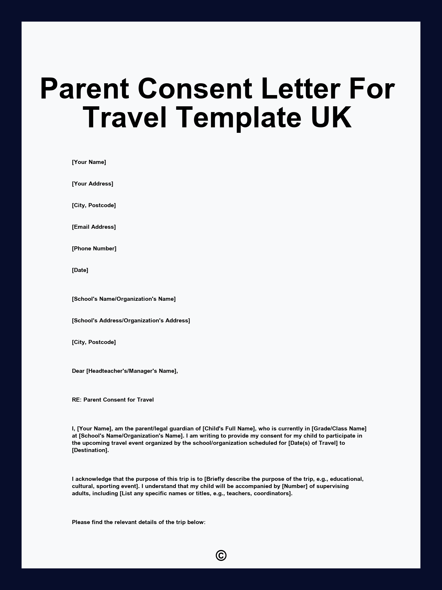 Parent Consent Letter For Travel Template UK