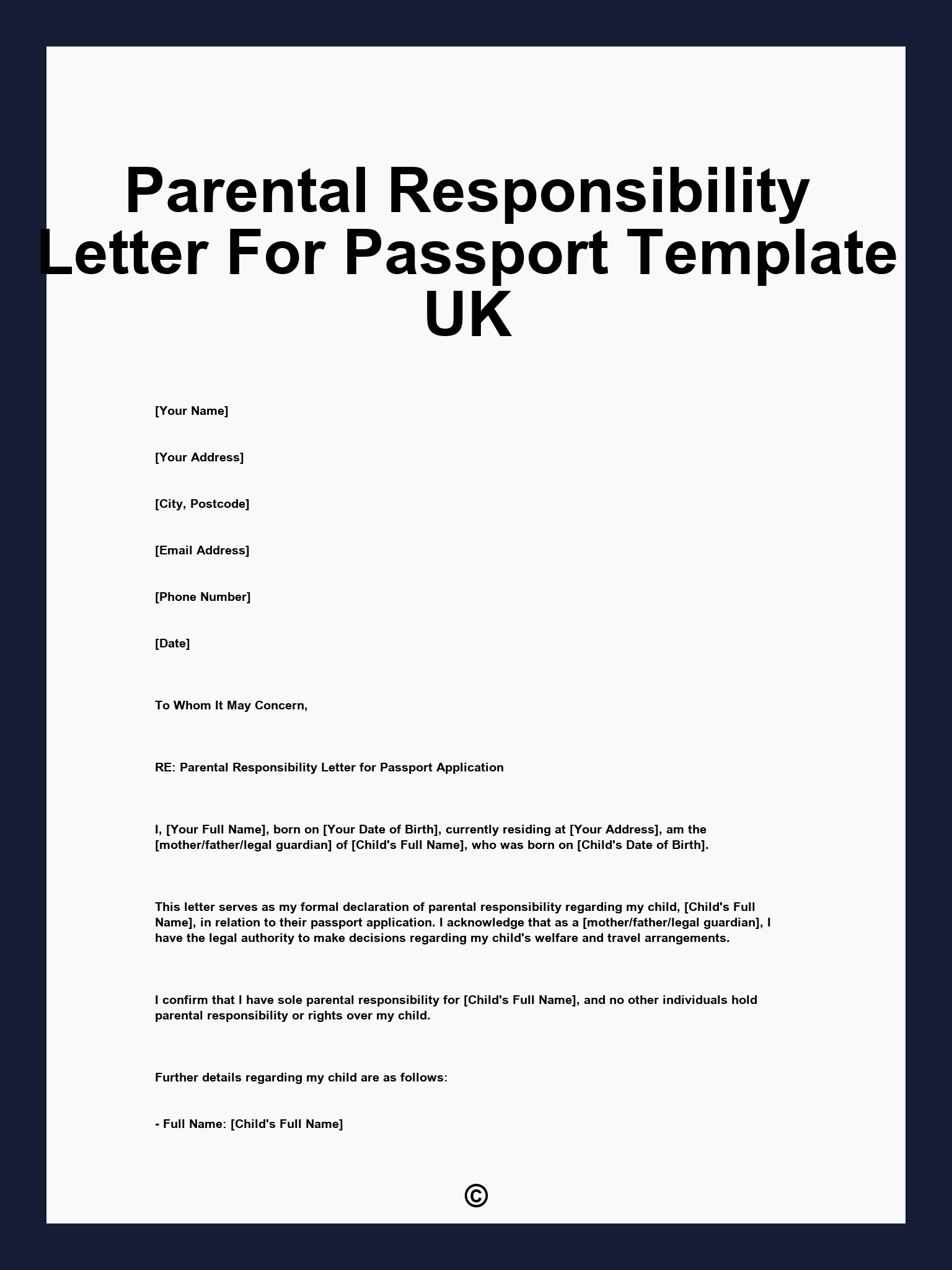 Parental Responsibility Letter For Passport Template UK
