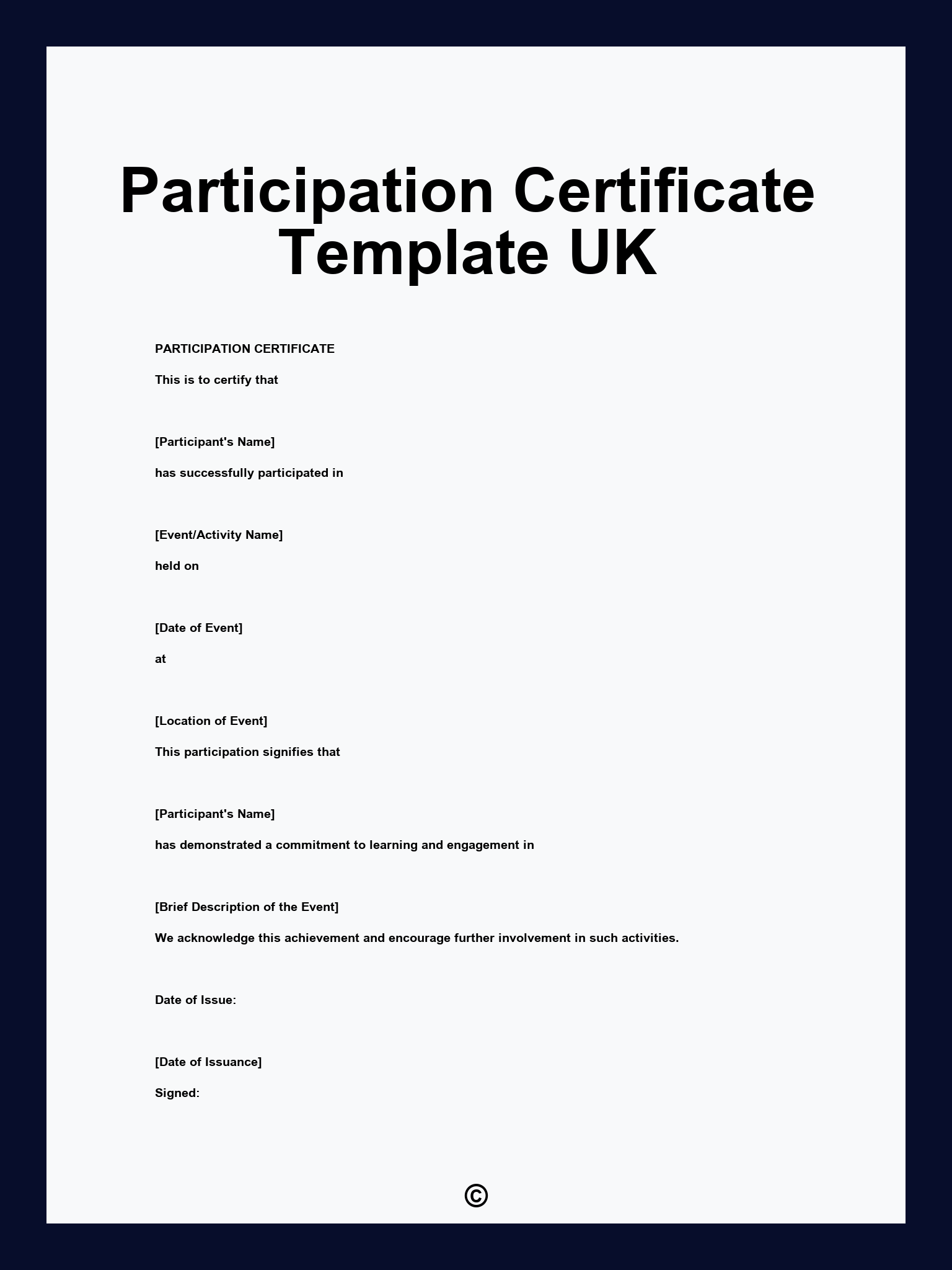 Participation Certificate Template UK
