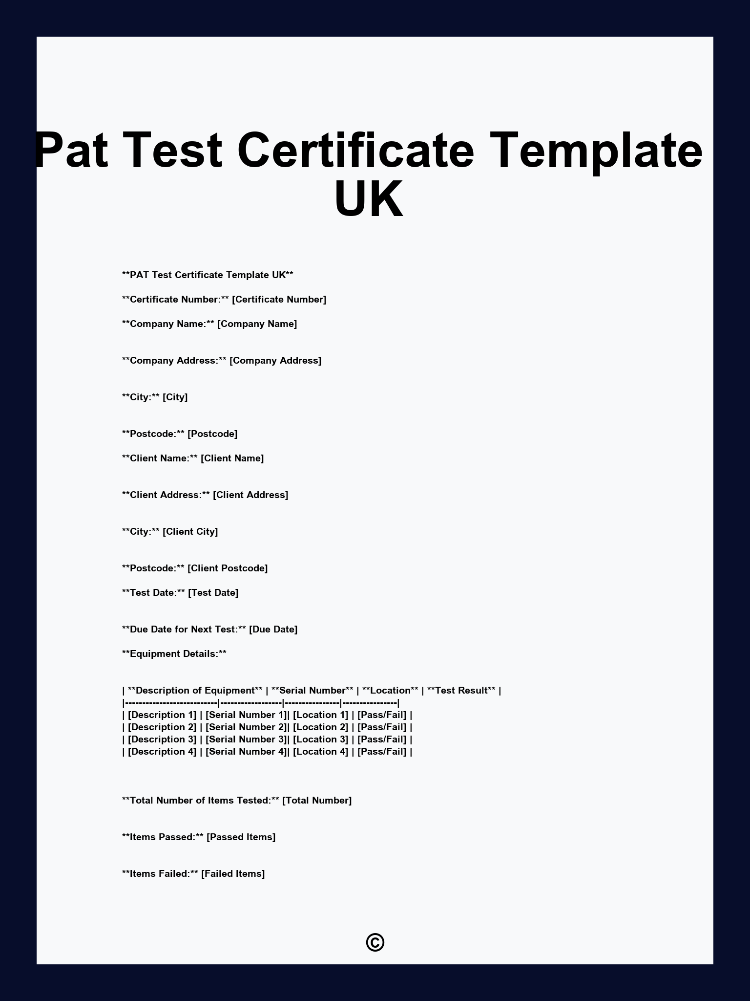 Pat Test Certificate Template UK