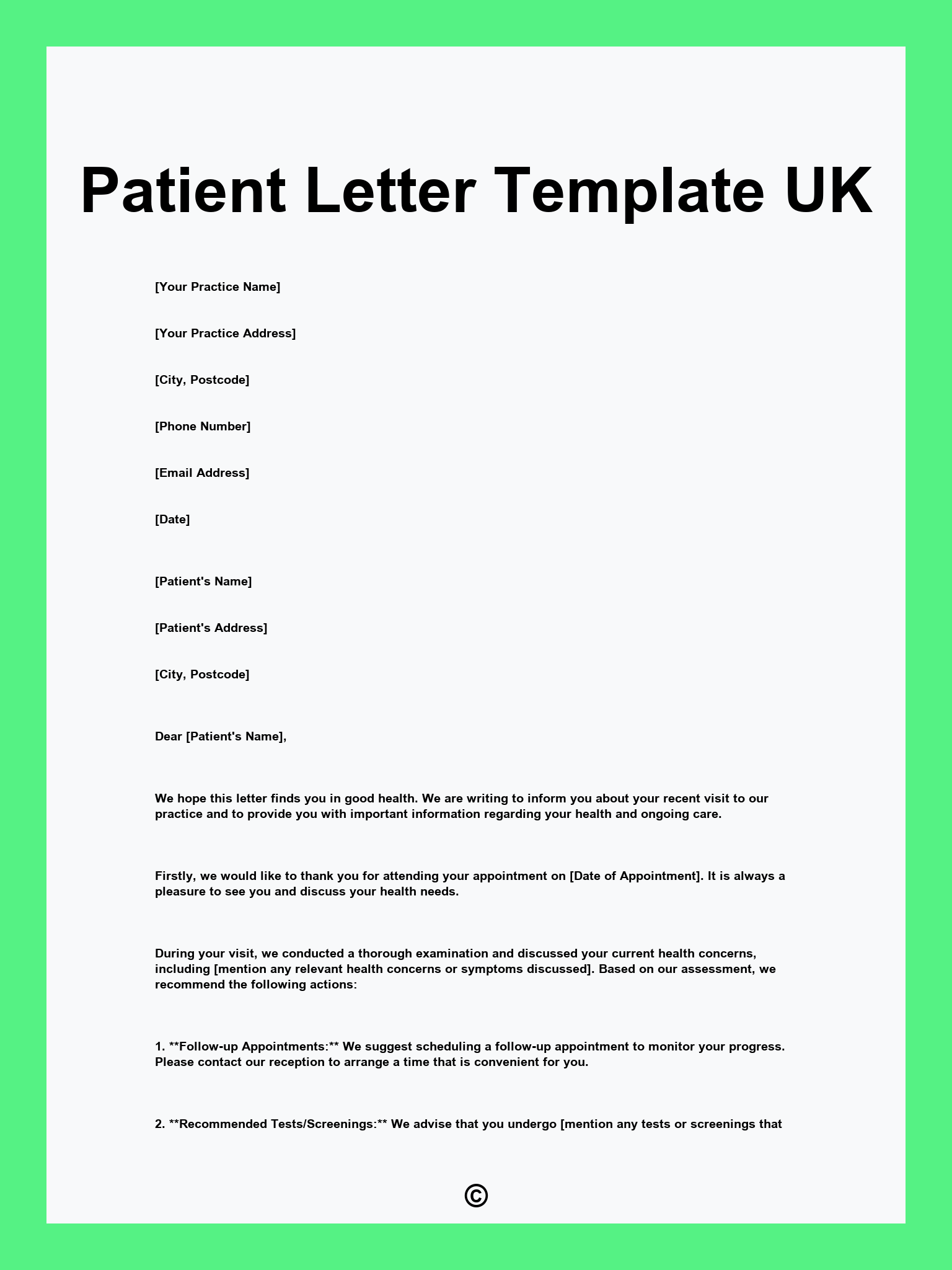 Patient Letter Template UK