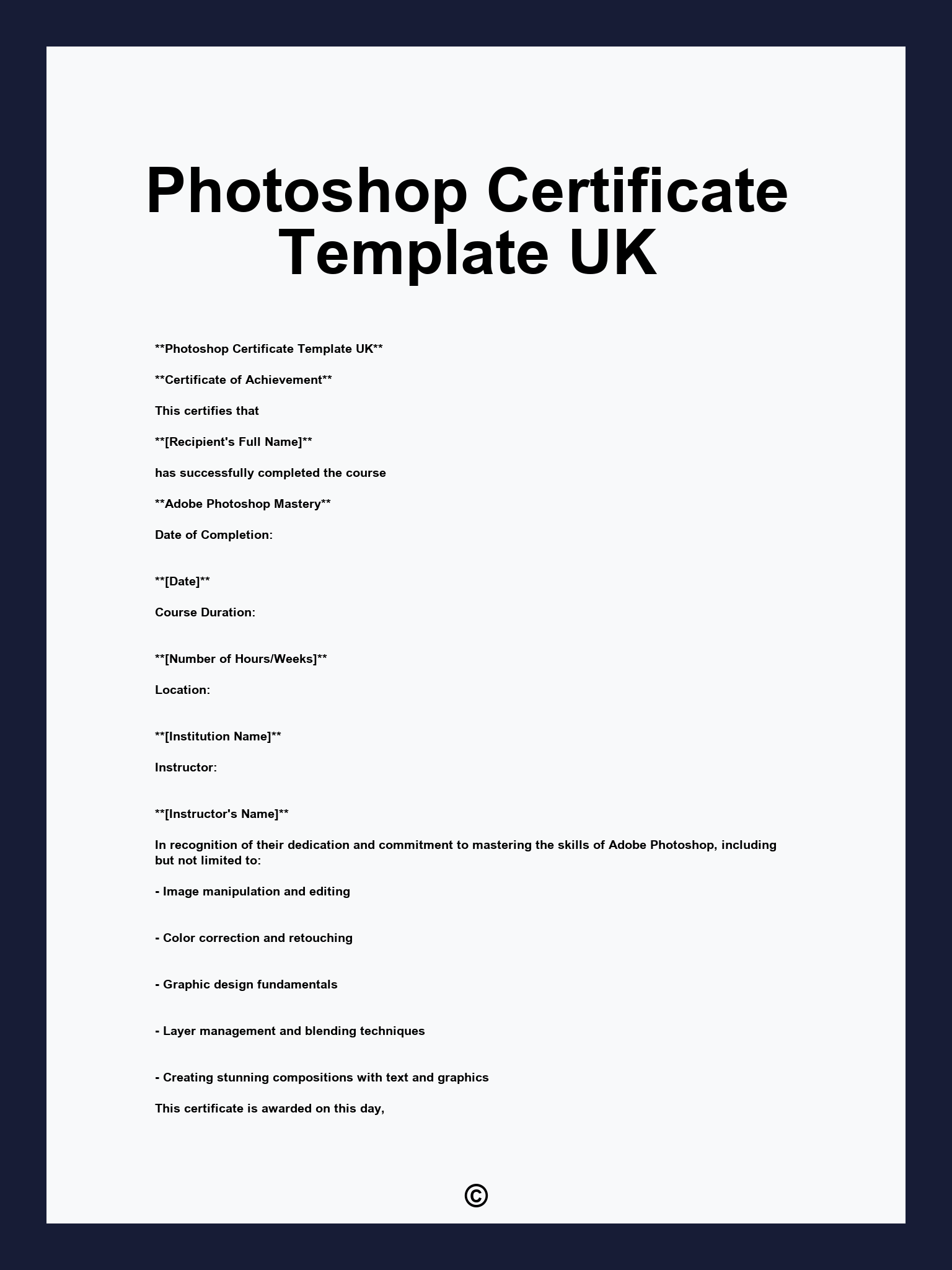Photoshop Certificate Template UK