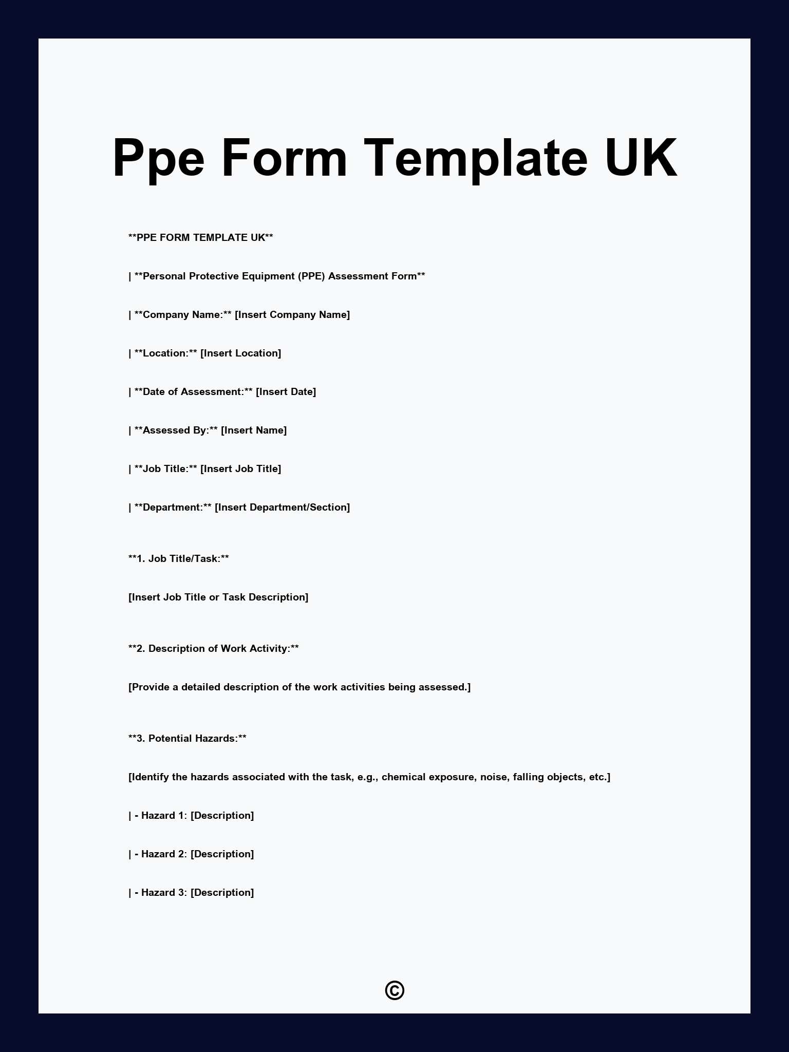 Ppe Form Template UK