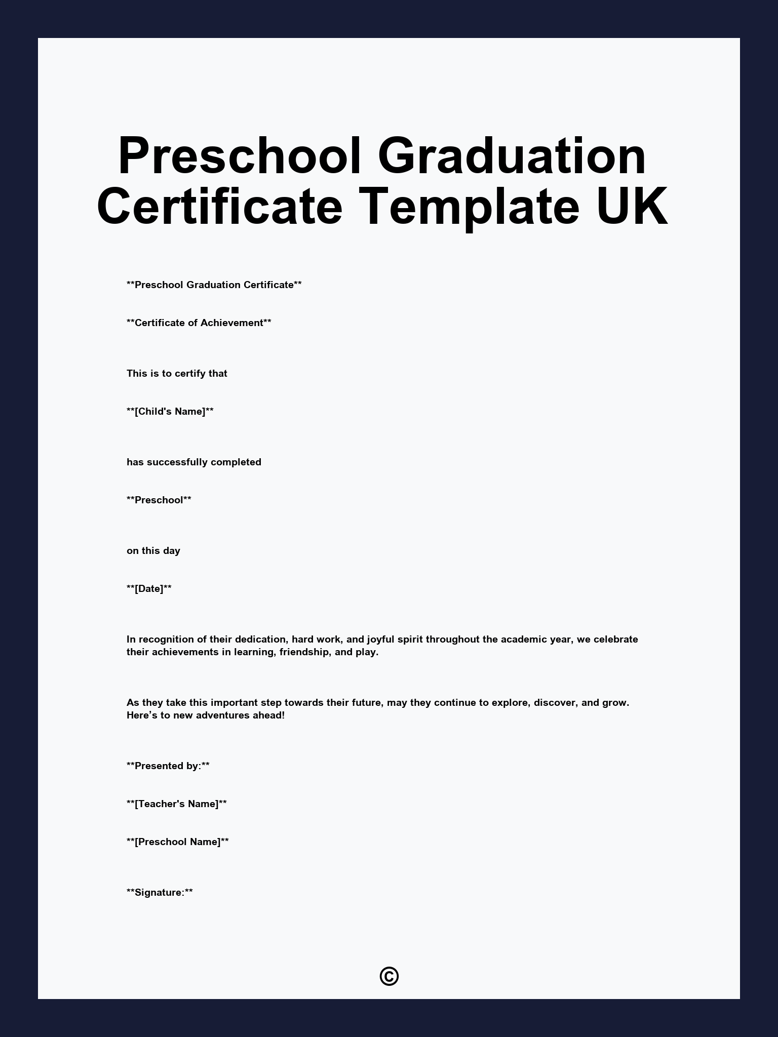 Preschool Graduation Certificate Template UK