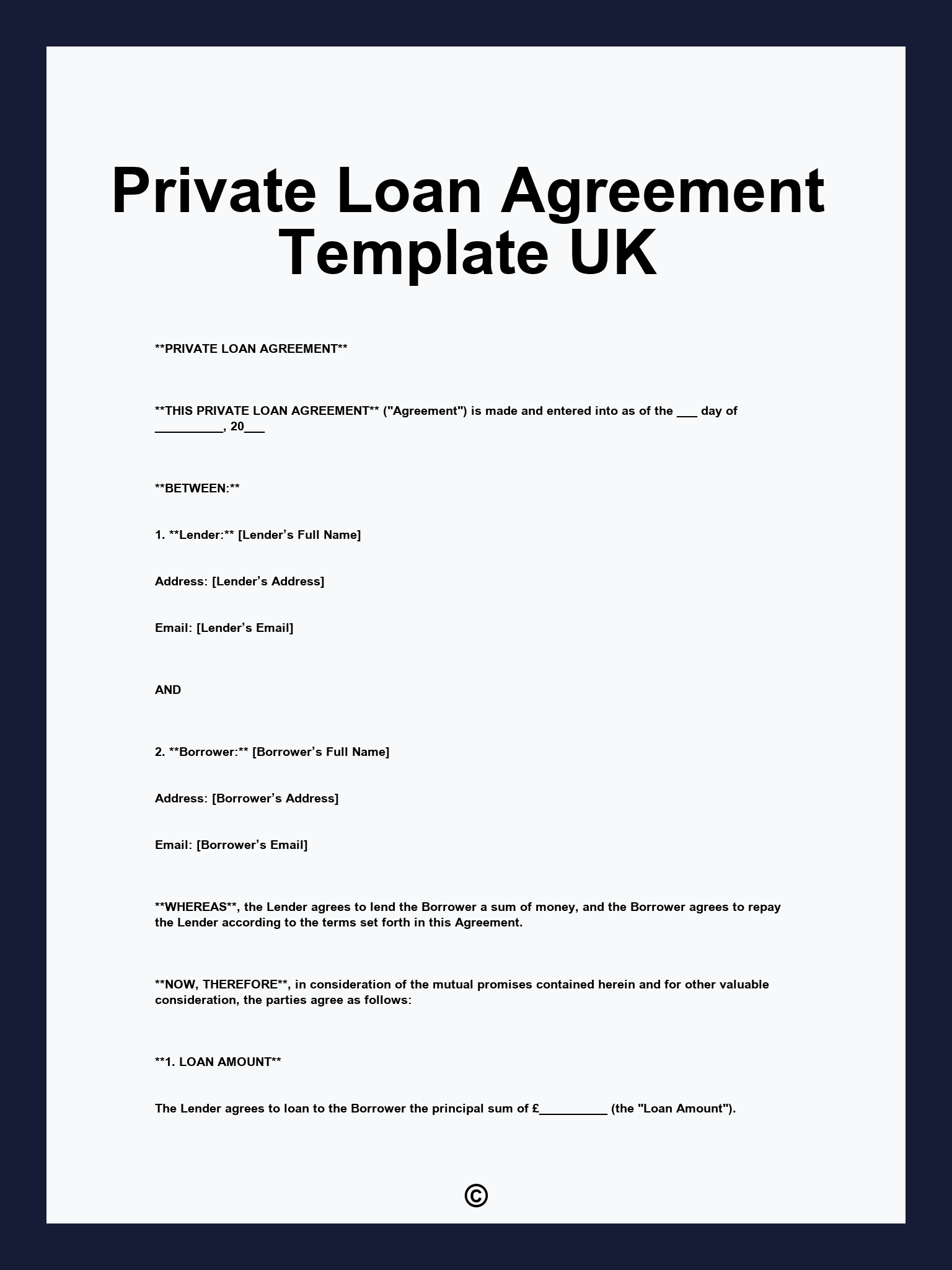 Private Loan Agreement Template UK