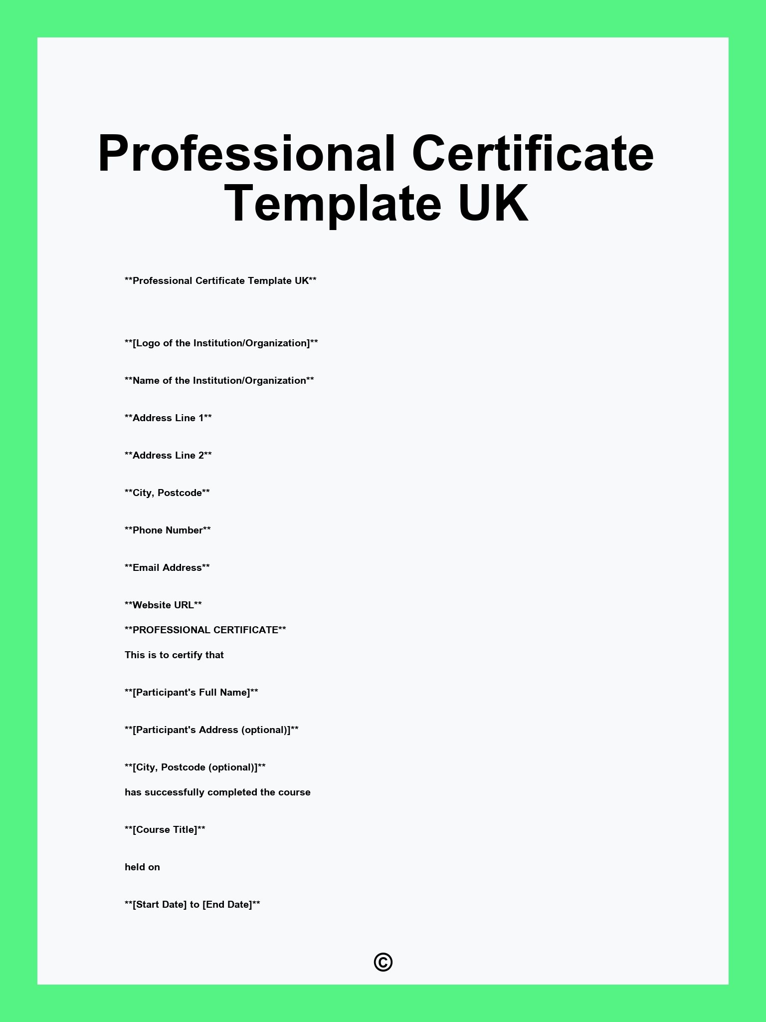 Professional Certificate Template UK