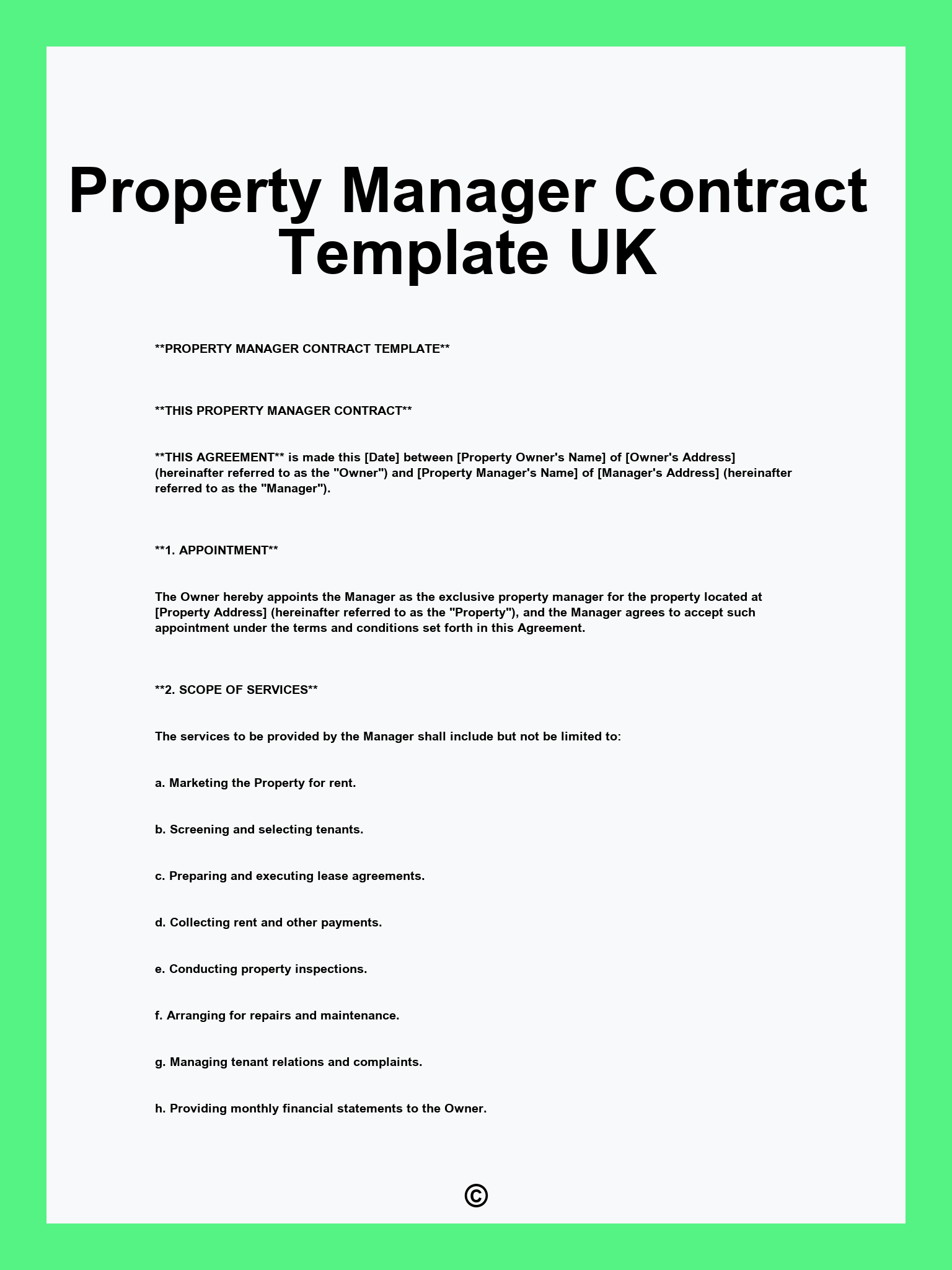 Property Manager Contract Template UK