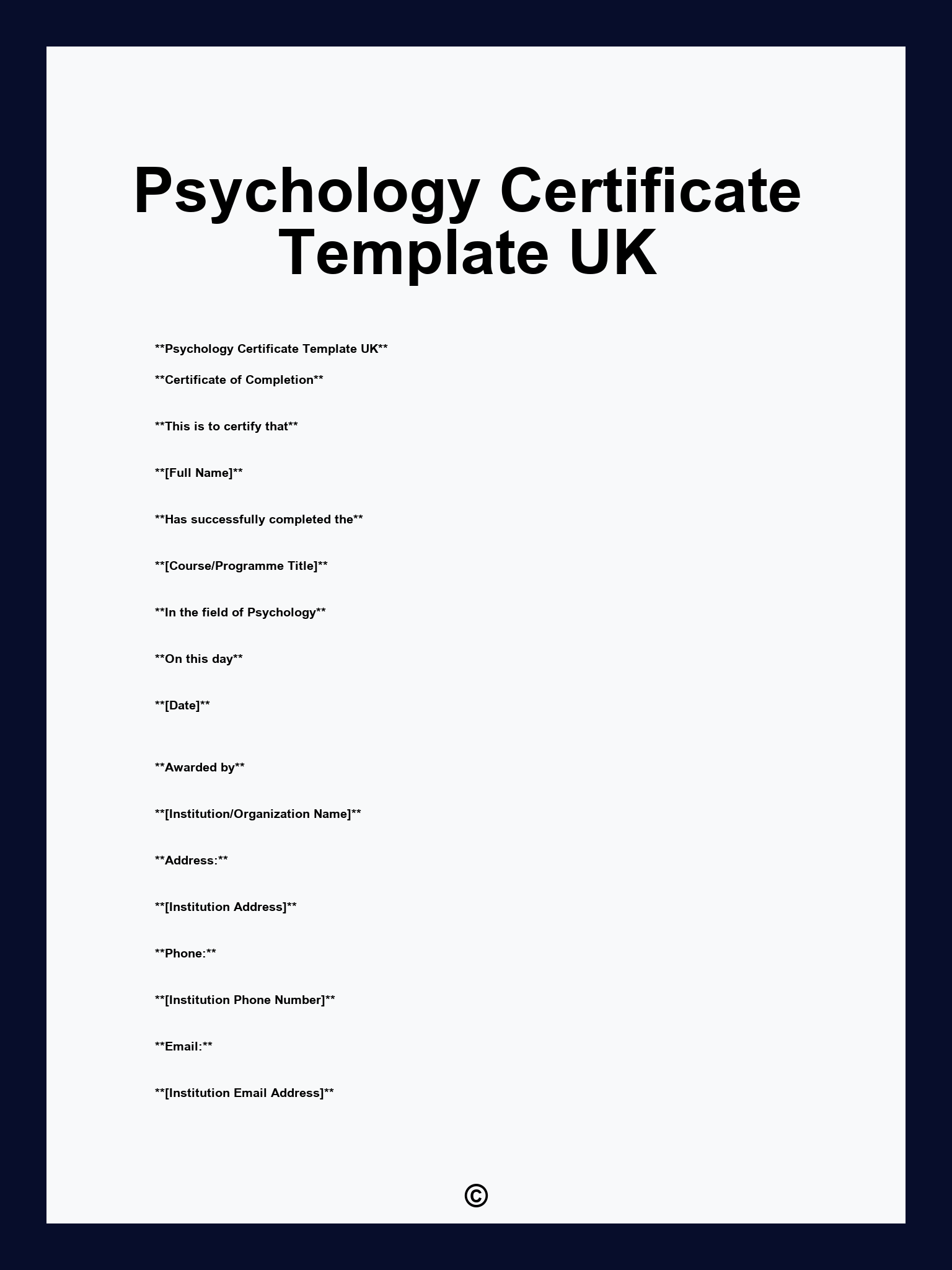 Psychology Certificate Template UK