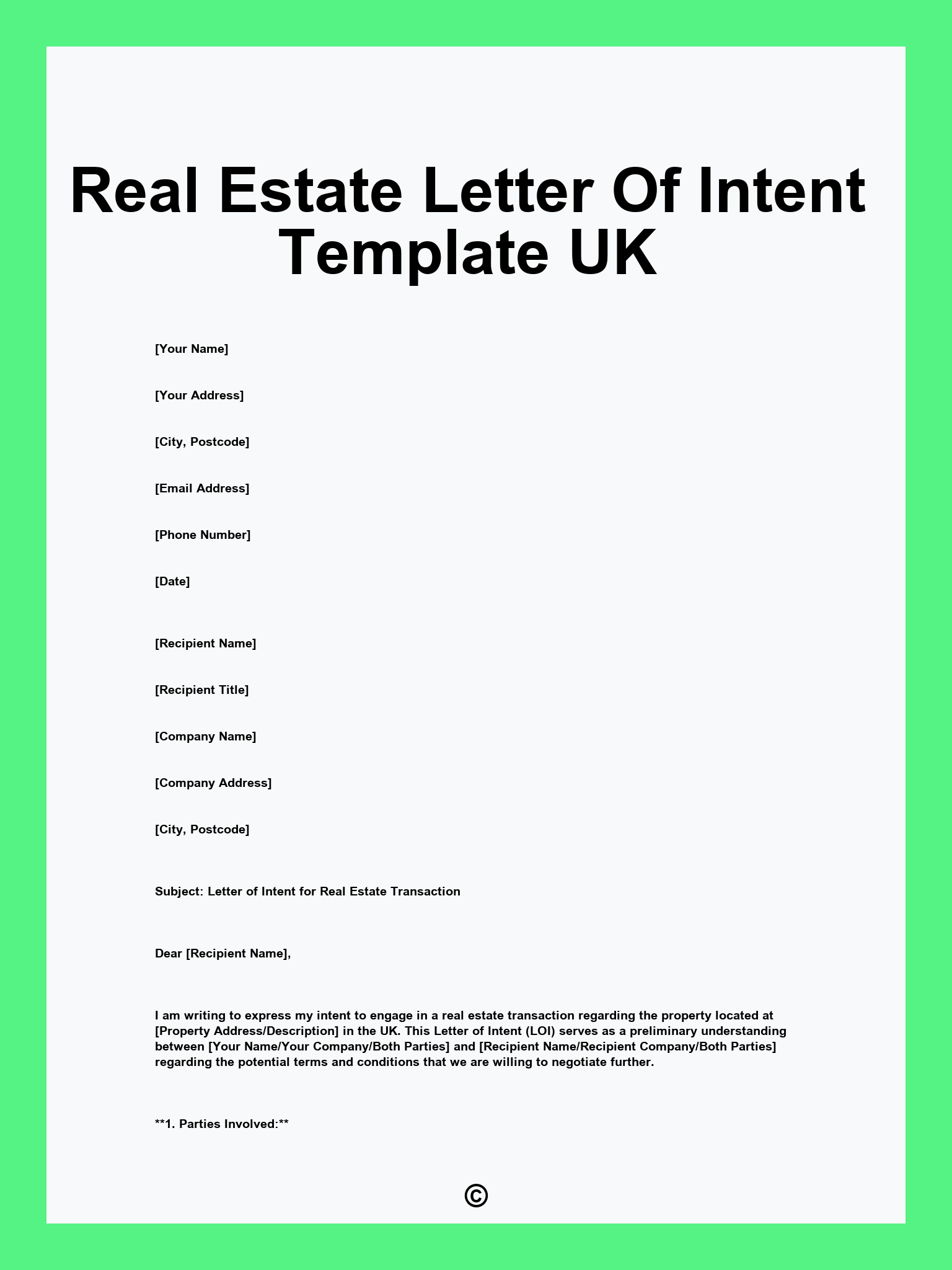 Real Estate Letter Of Intent Template UK