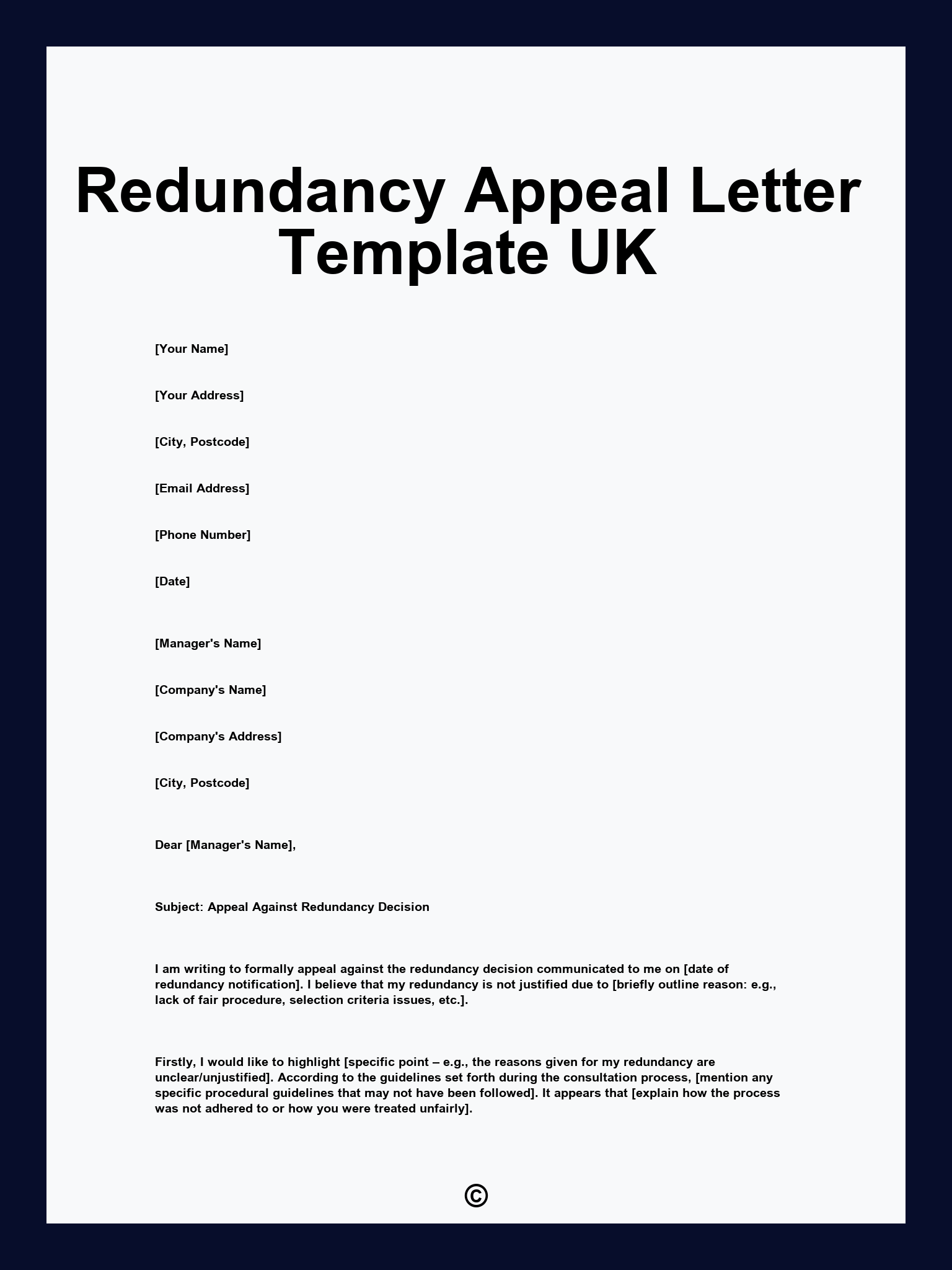 Redundancy Appeal Letter Template UK