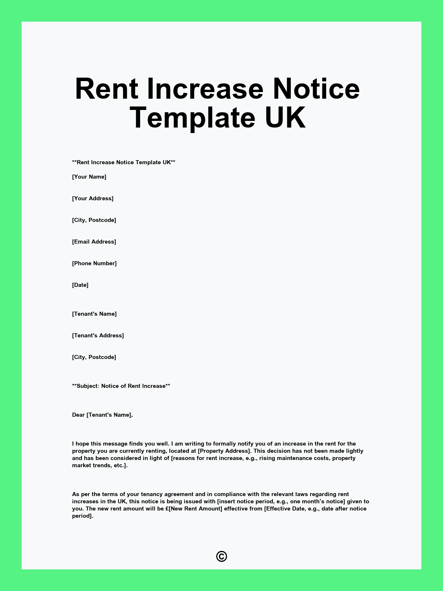 Rent Increase Notice Template UK