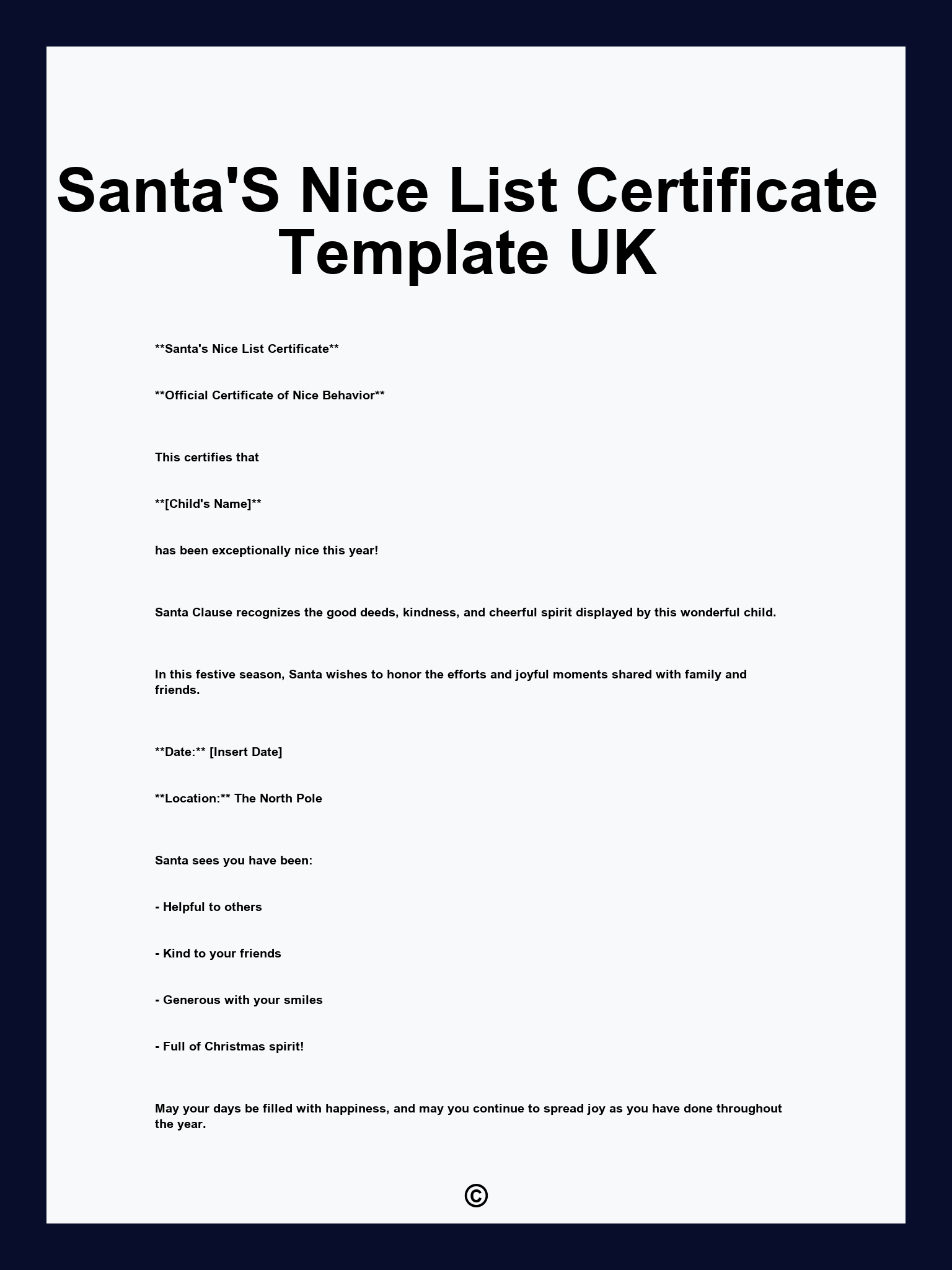 Santa'S Nice List Certificate Template UK