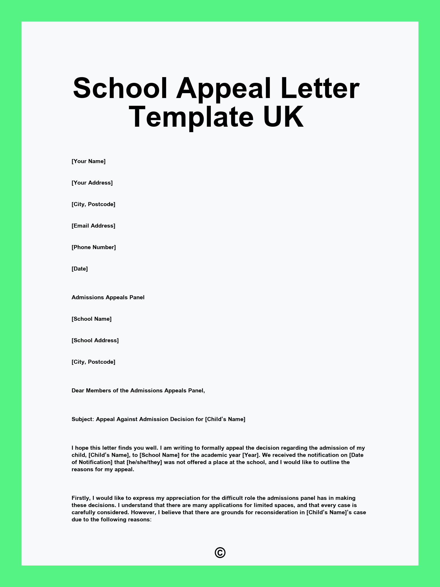 School Appeal Letter Template UK