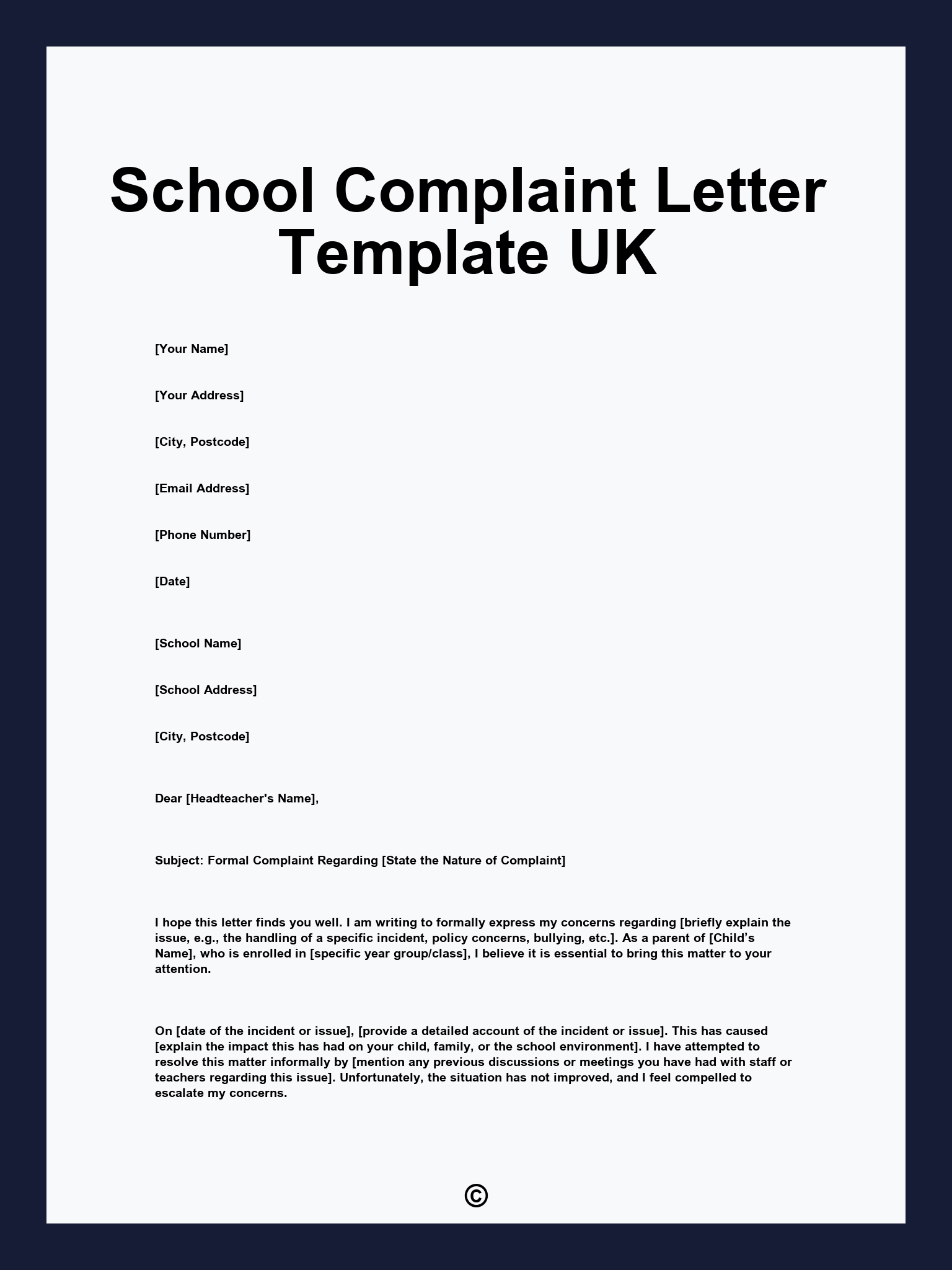 School Complaint Letter Template UK