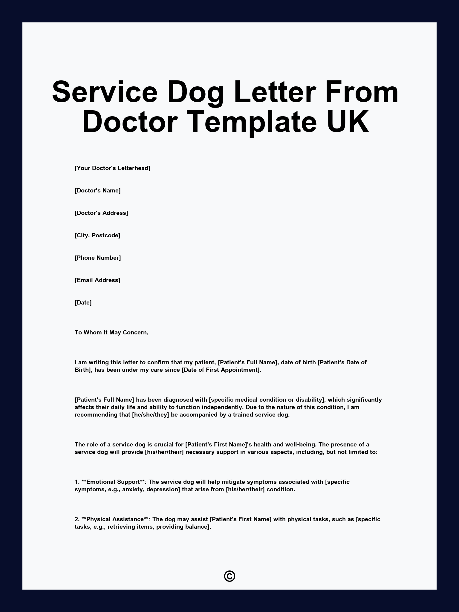 Service Dog Letter From Doctor Template UK