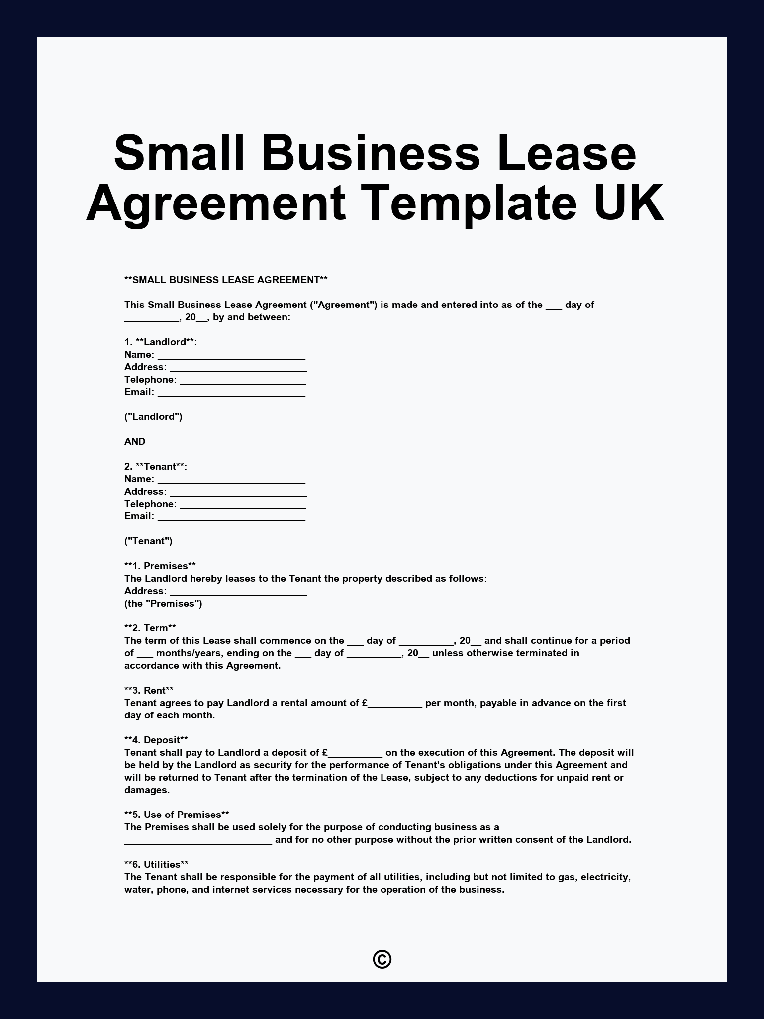 Small Business Lease Agreement Template UK