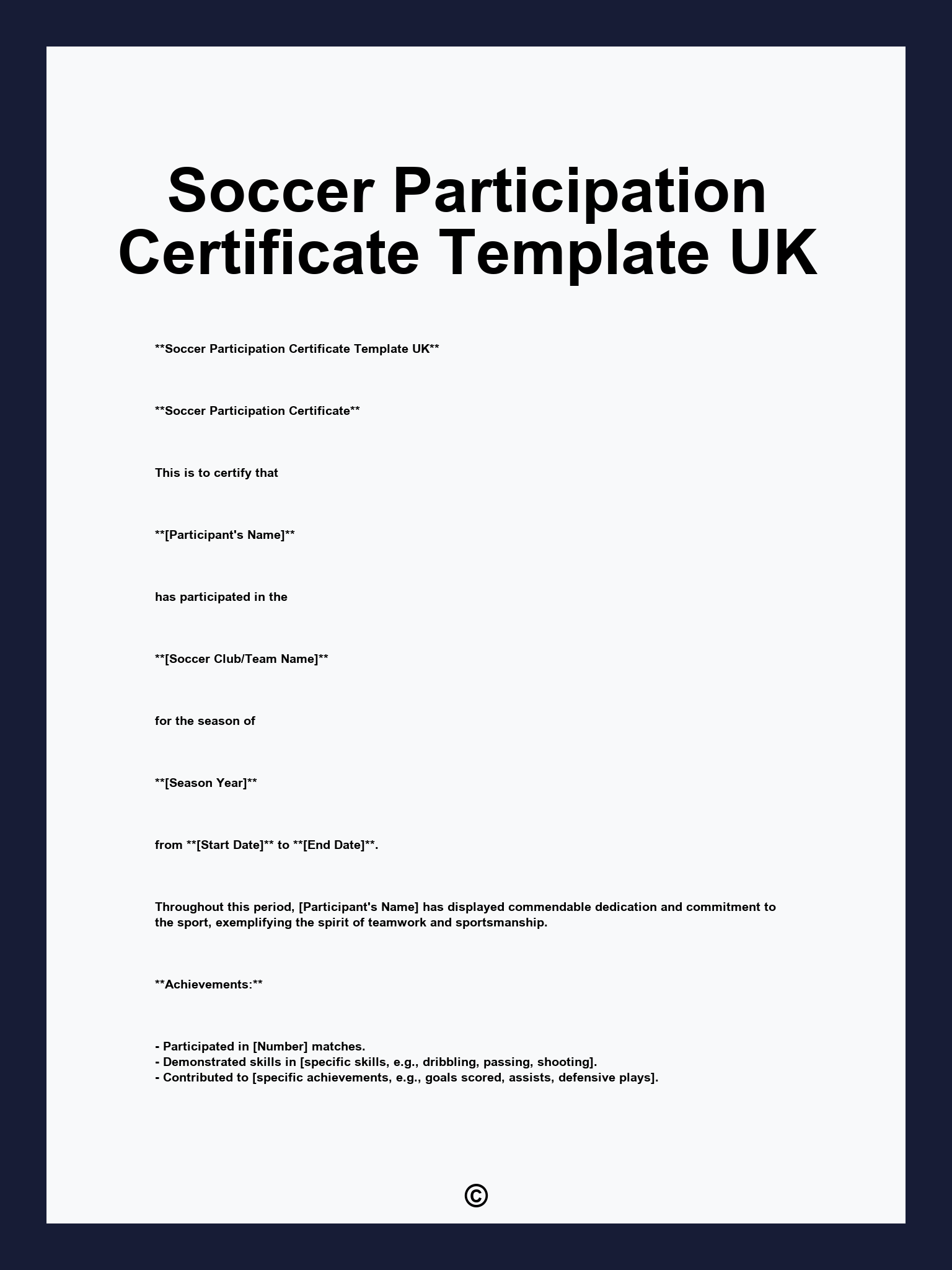 Soccer Participation Certificate Template UK