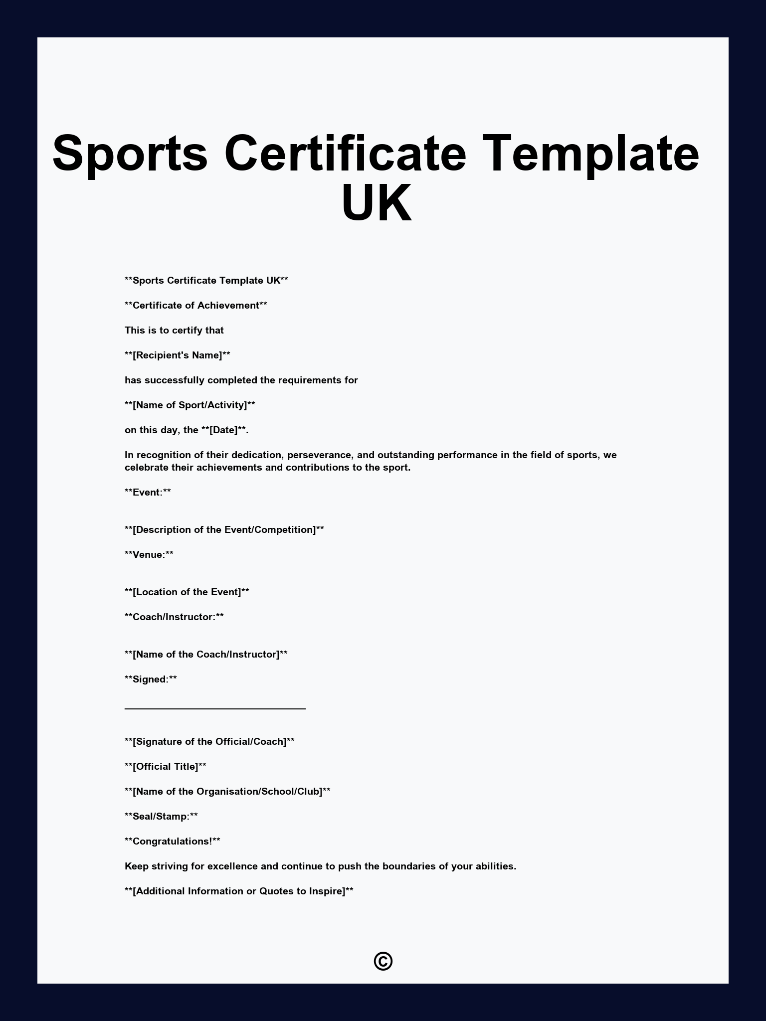 Sports Certificate Template UK