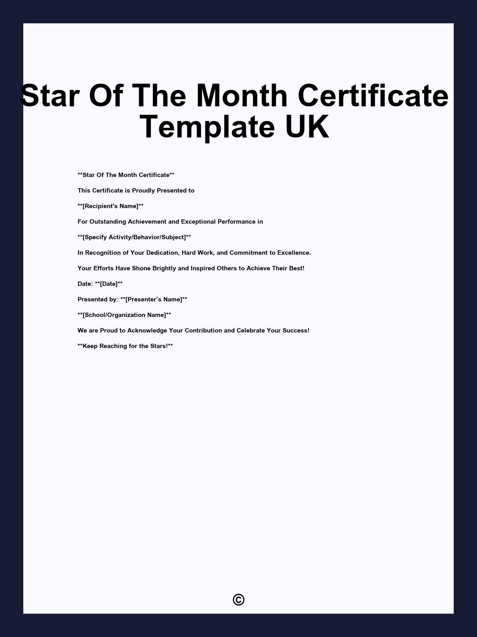 Star Of The Month Certificate Template UK