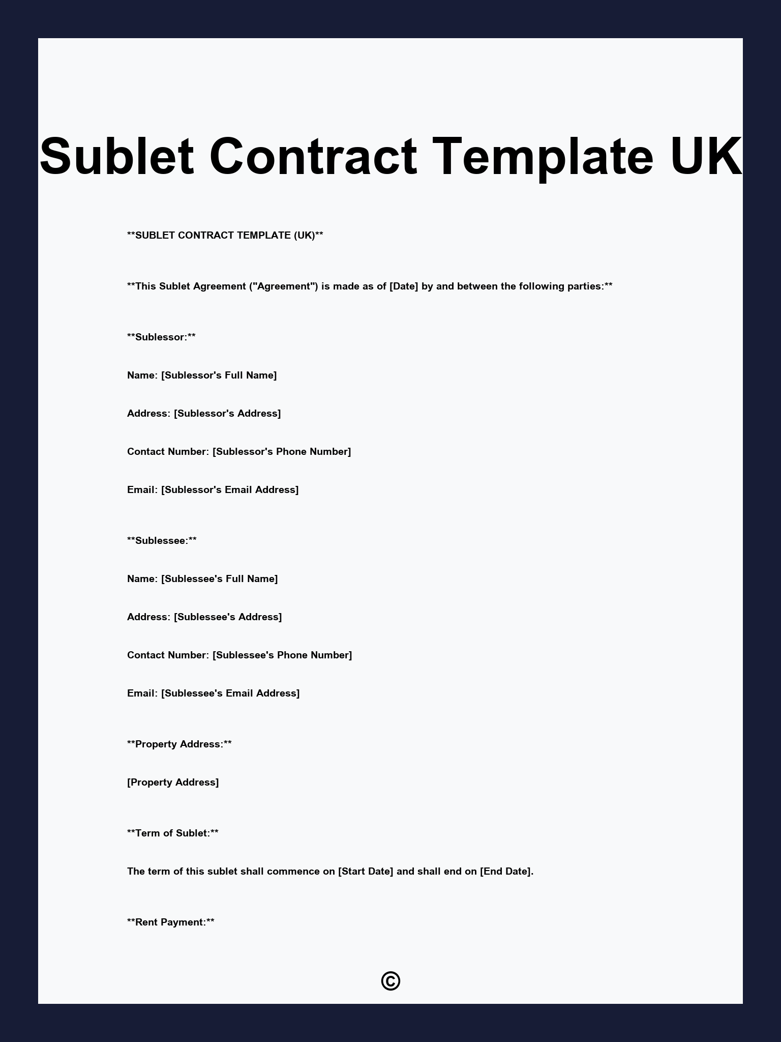 Sublet Contract Template UK