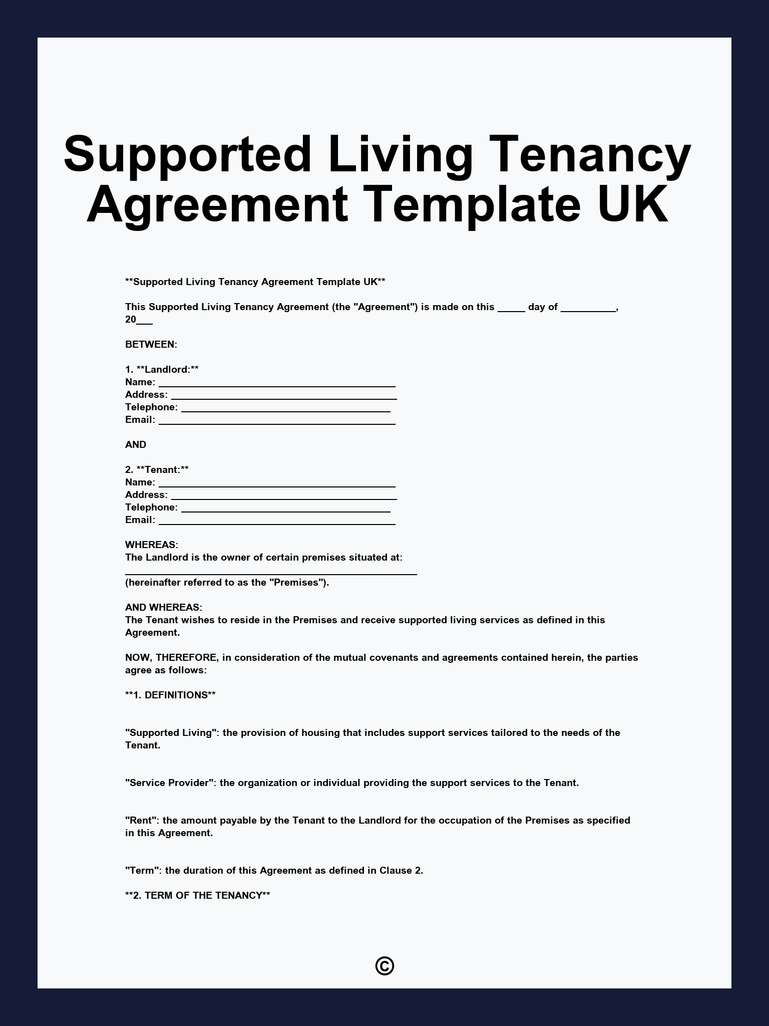 Supported Living Tenancy Agreement Template UK