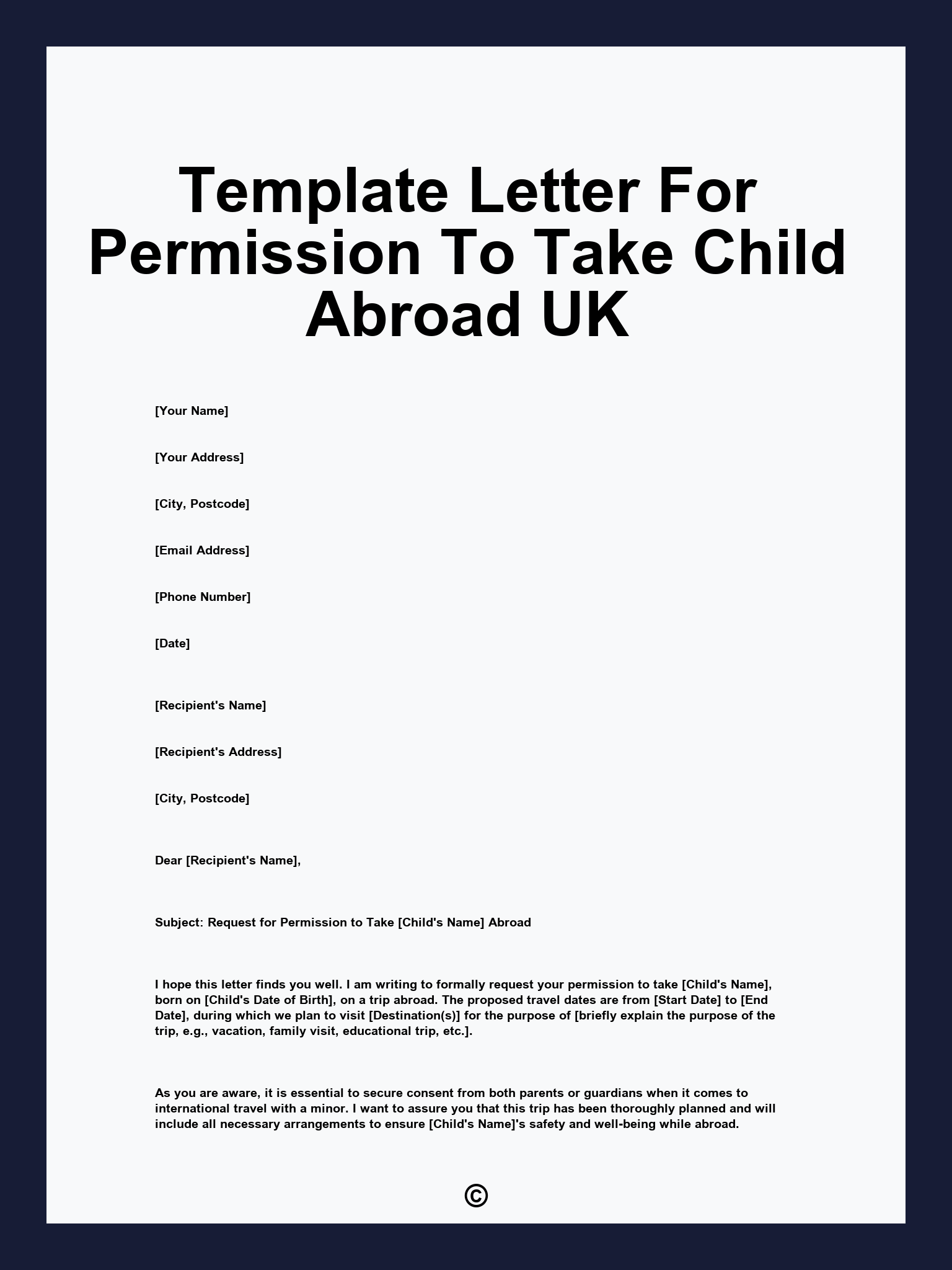 Template Letter For Permission To Take Child Abroad UK
