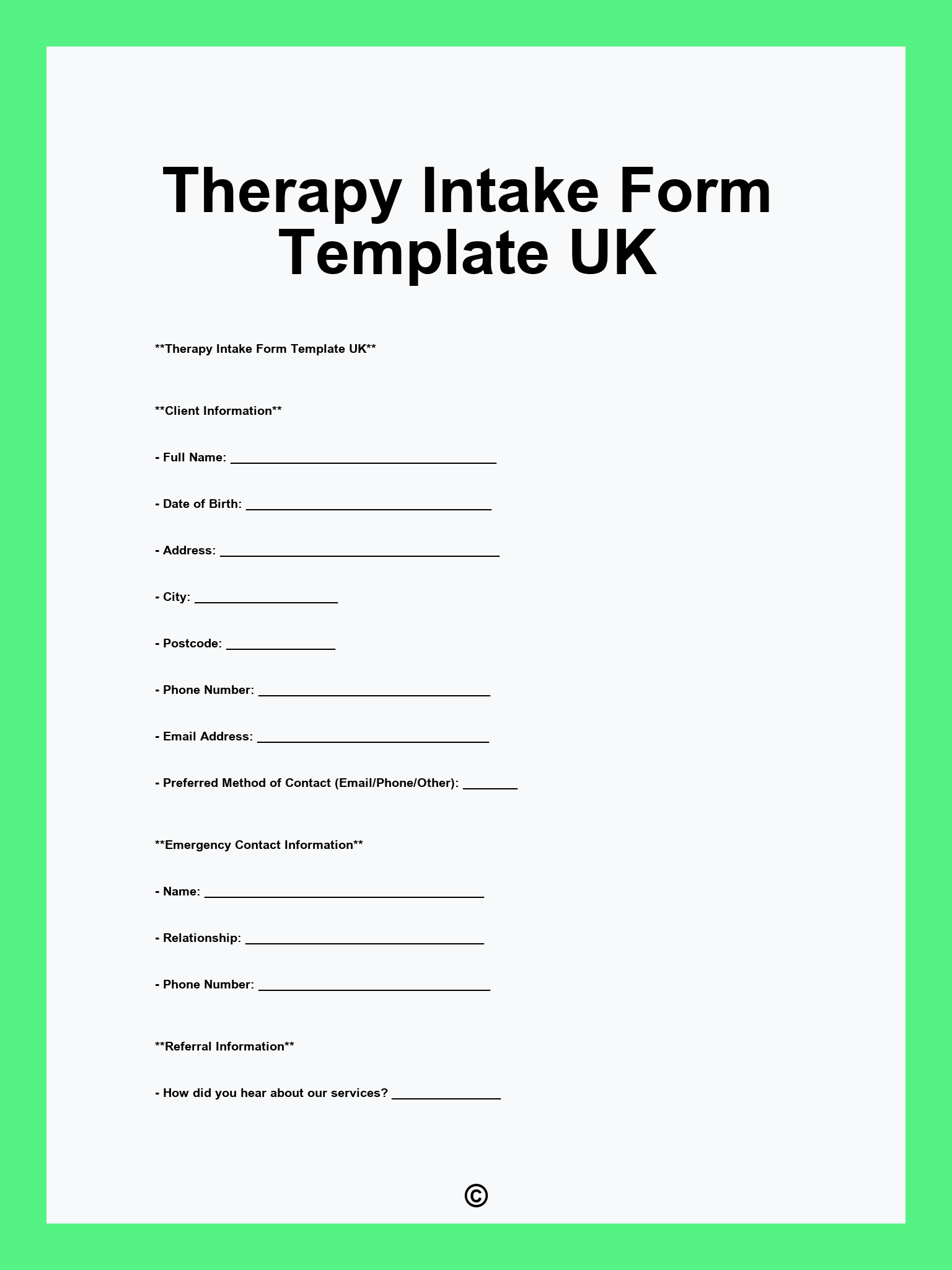 Therapy Intake Form Template UK