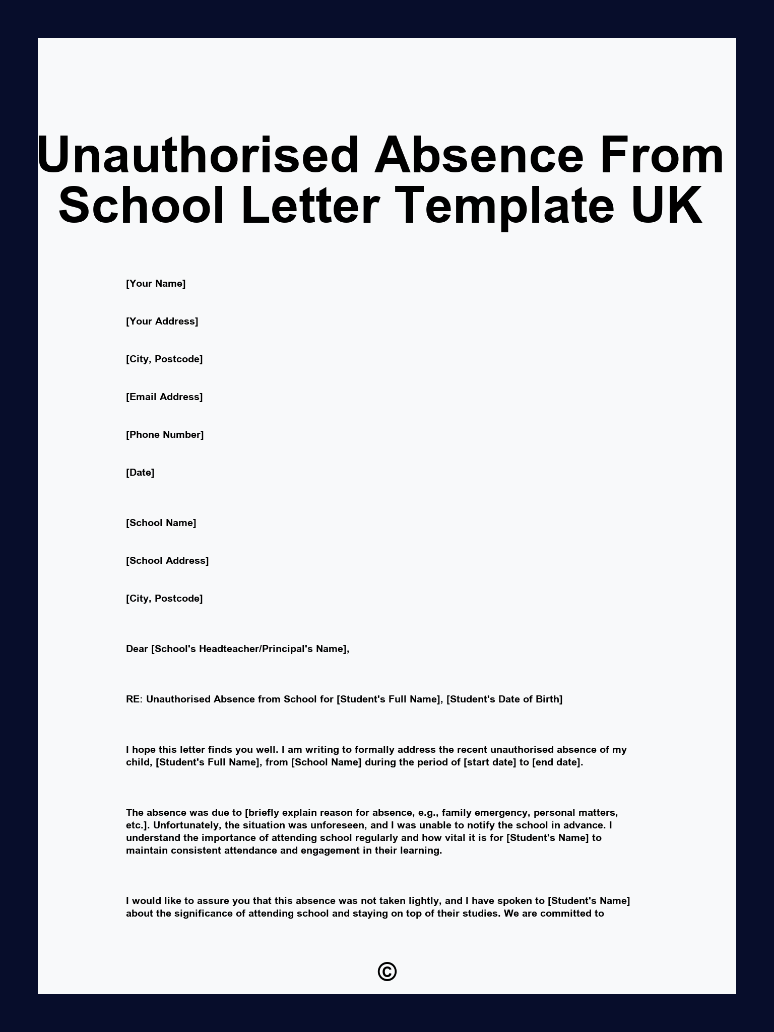 Unauthorised Absence From School Letter Template UK