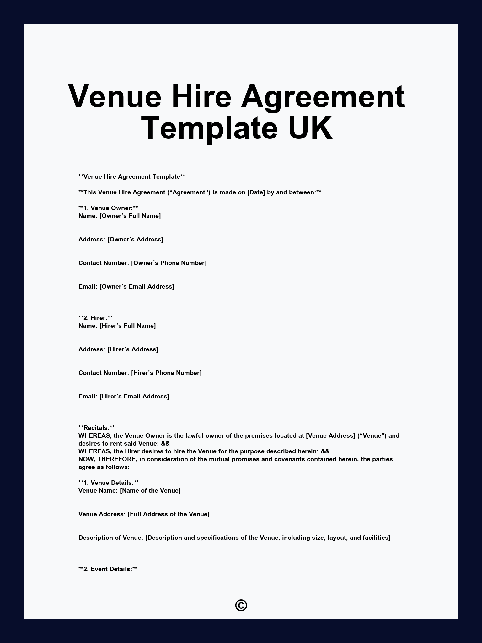 Venue Hire Agreement Template UK