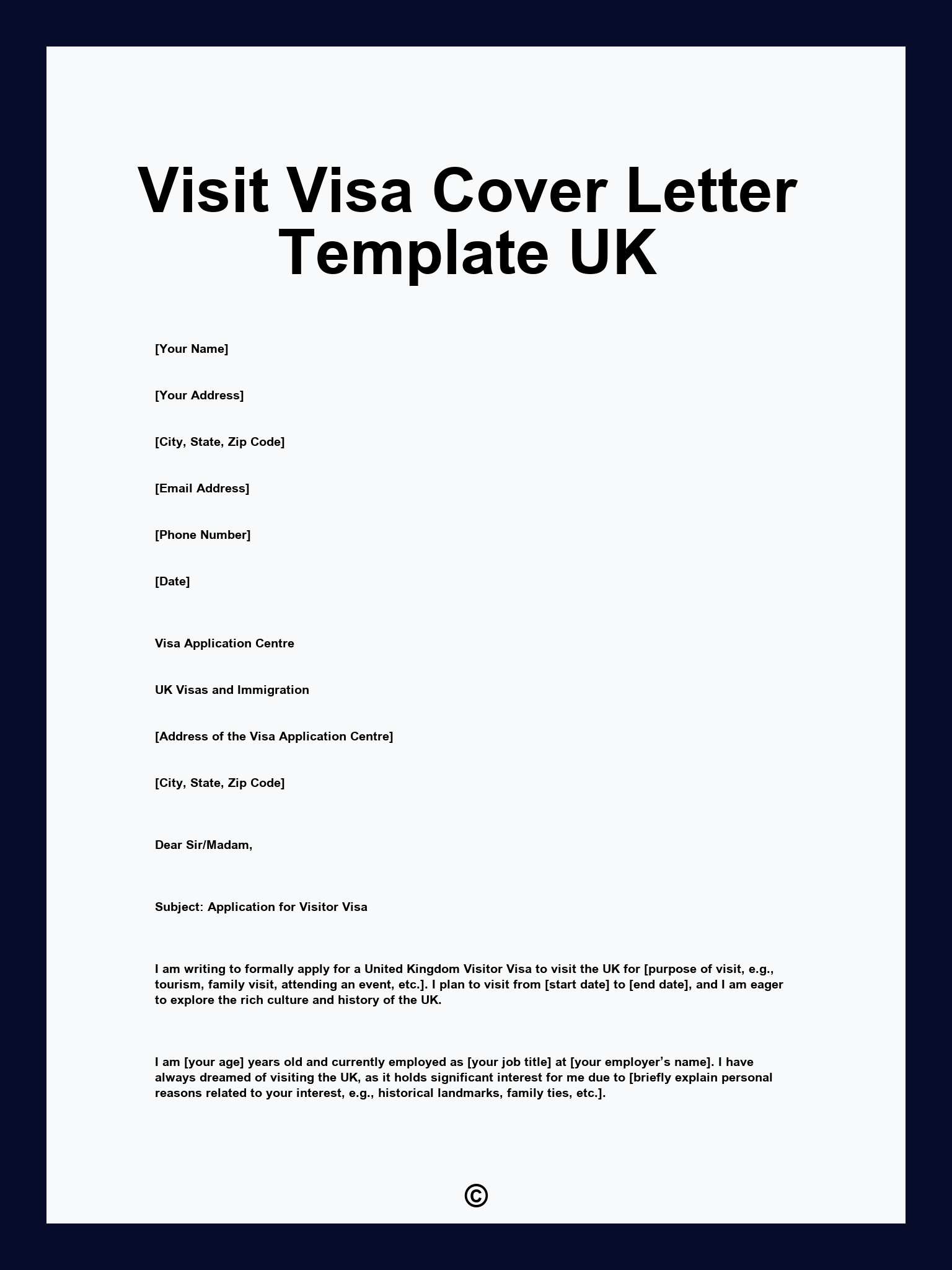 Visit Visa Cover Letter Template UK