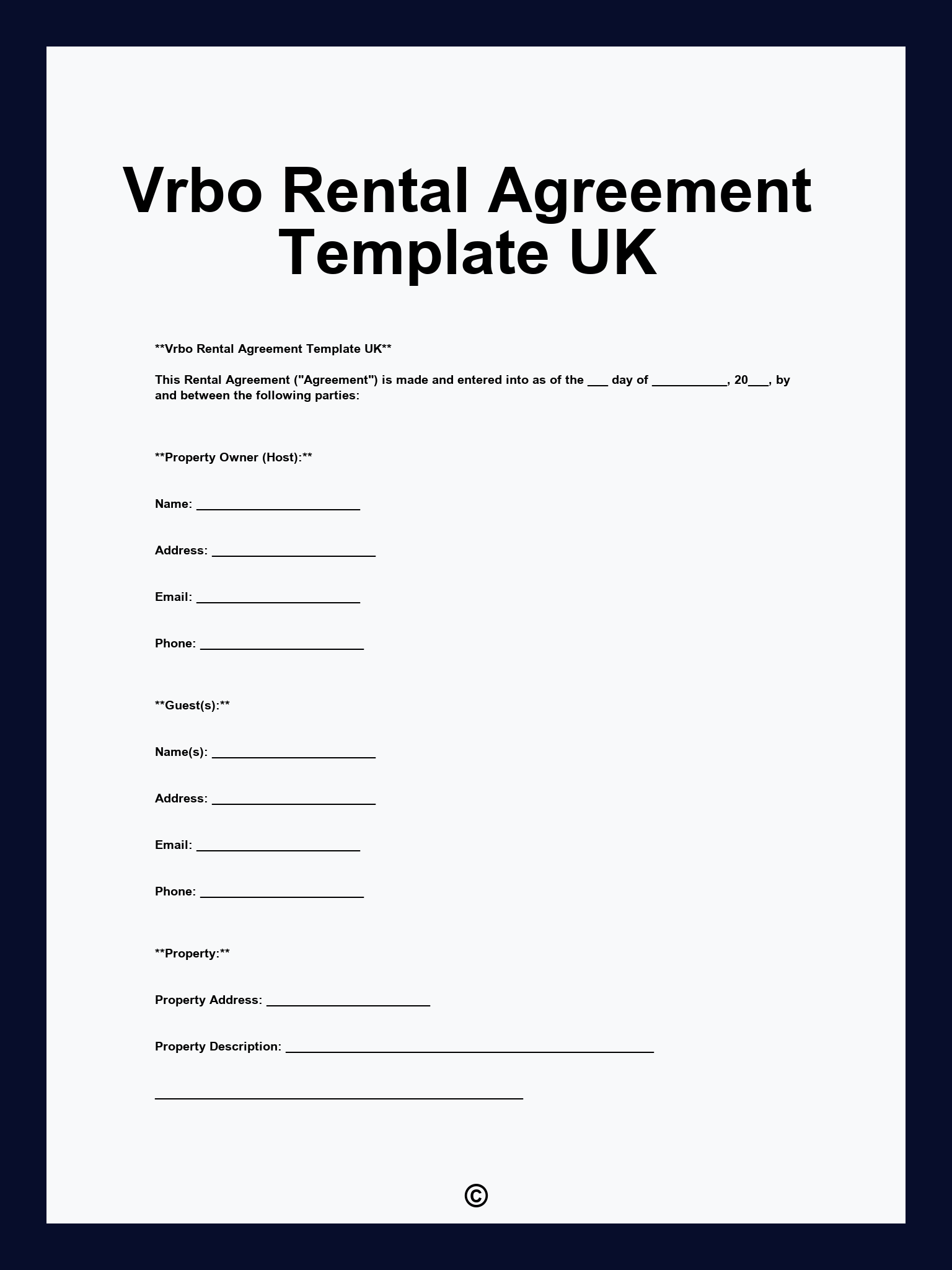 Vrbo Rental Agreement Template UK